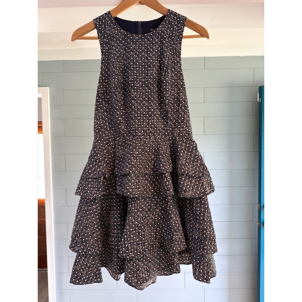 Armani Exchange Navy White Dot Ruffle Tiered Mini Dress Size 4 Sleeveless